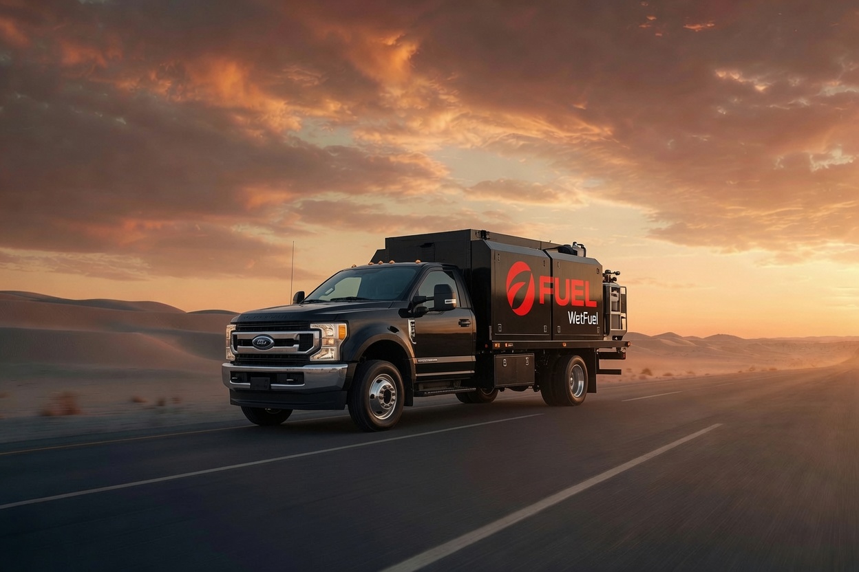 WetFuel mobile fueling truck driving at sunset